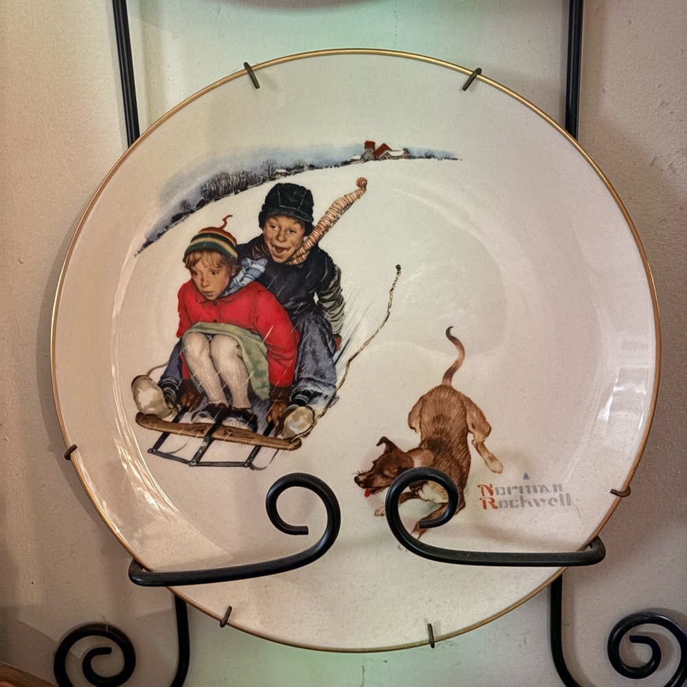 Norman Rockwell Gorham China limited edition plate Winter Downhill Darling‎ 10”